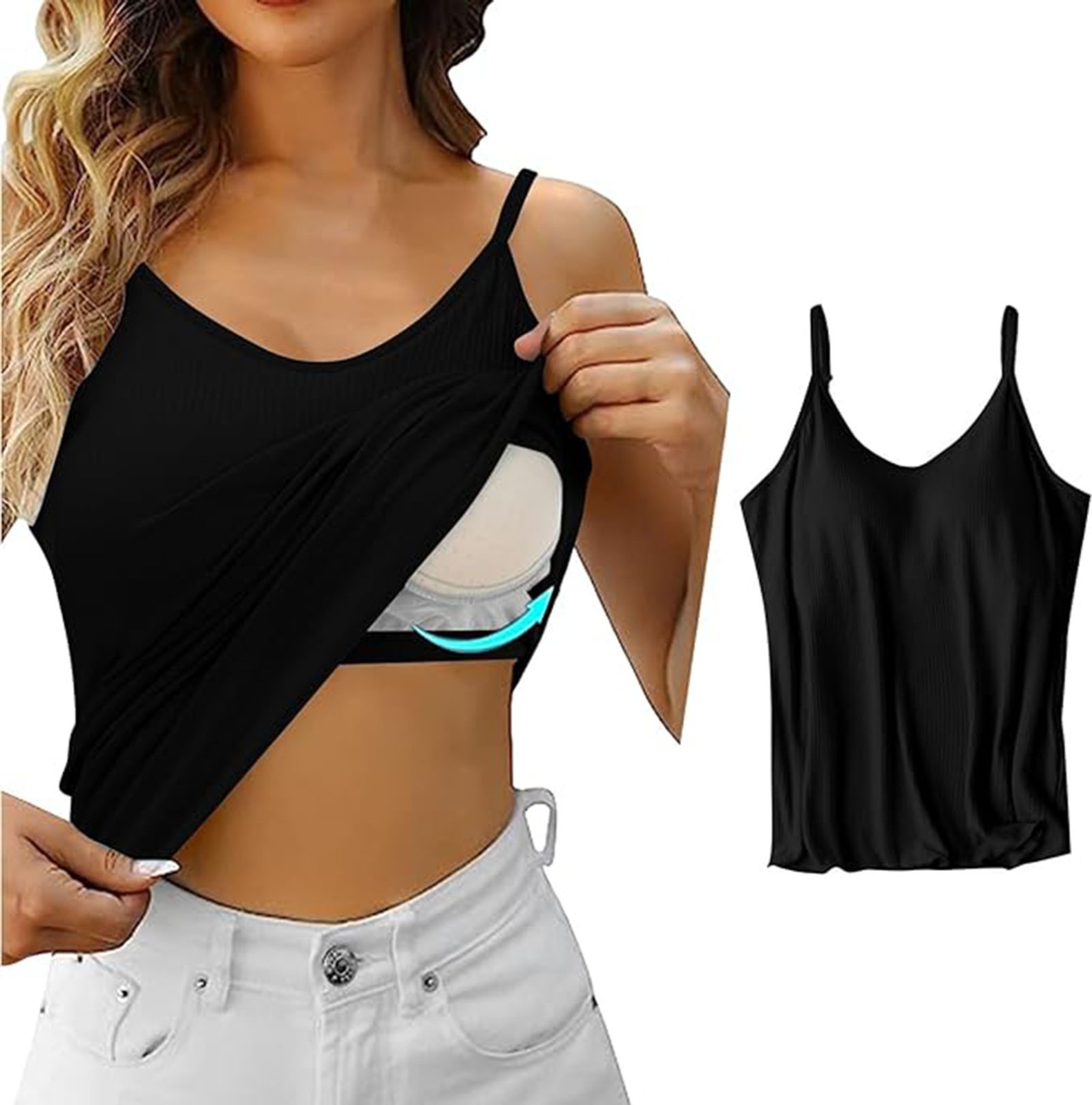 thumbnail image 2 of Camiseta sin mangas con tirantes finos ajustables y sujetador incorporado para mujer, prenda básica, 2 of 6